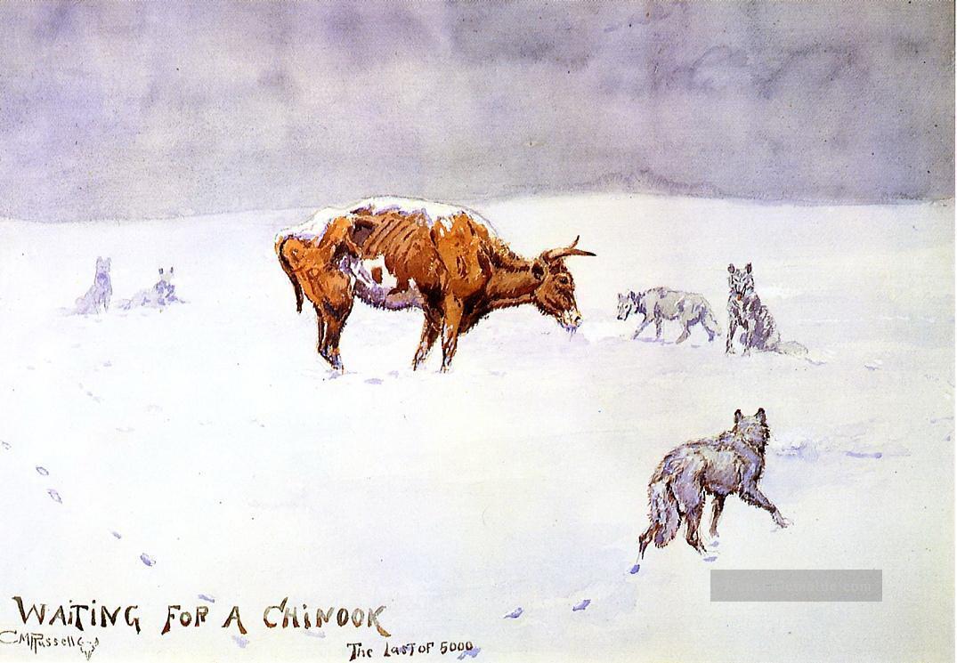 Warten auf einen Chinook 1903 Charles Marion Russell Indiana Cowboy Ölgemälde